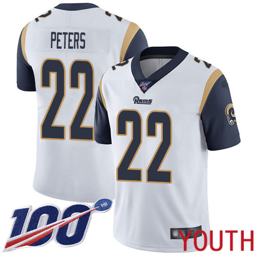 Los Angeles Rams Limited White Youth Marcus Peters Road Jersey NFL Football #22 100th Season Vapor Untouchable->los angeles rams->NFL Jersey